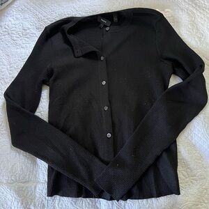 Theory Black Ribbed Cardigan Sweater